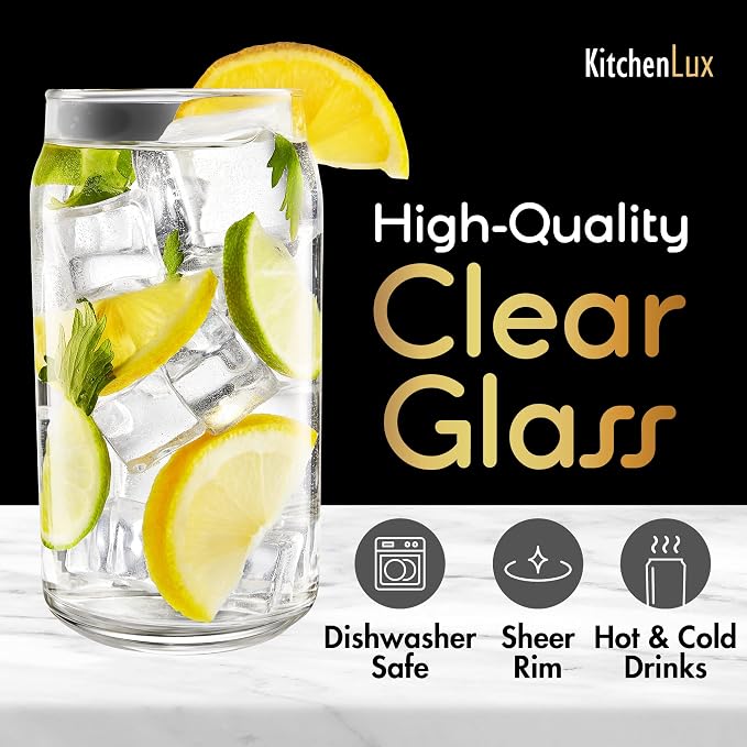 16 oz Can Shaped Glass Cups, Set of 12 Beer Can Glasses, Aesthetic Soda Can Cup Clear Glass Tumbler Beer Glasses, Cute Cups Tall Cocktail Drinkware, Cool Drinking Glasses for Kitchen, Modern Glassware - Image 3