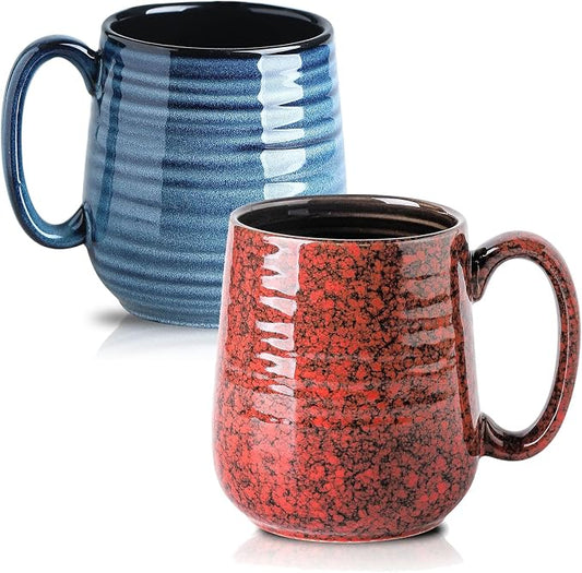 HASENSE Large Coffee Mugs Set of 2, Ceramic 20 oz Coffee Cups for Office and Home, Modern Coffee Mug with Big Handle for Latte Coffee Tea Soup as Gifts, Dishwasher & Microwave Safe, Blue and Red by Hasense