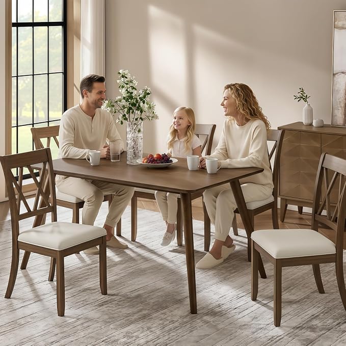 HULALA HOME Set of 2 Farmhouse Dining Chairs with Upholstered Cushion, Solid Wood Cross Kitchen Dining Room Chairs(Walnut) - Image 3