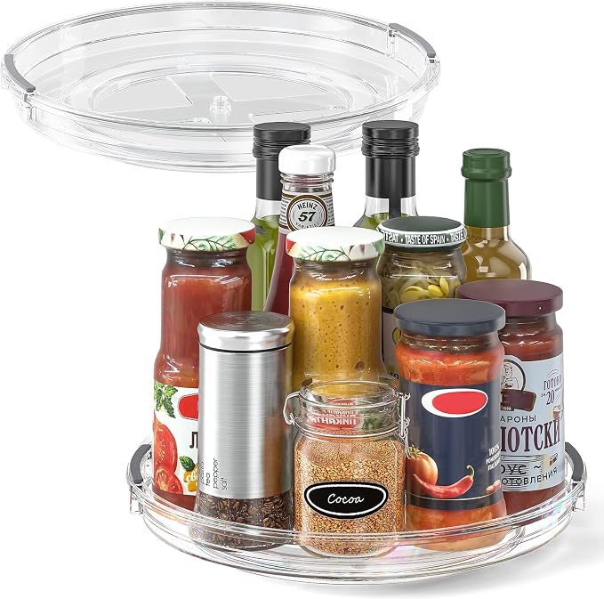 LAMU 2 Pack 10.6in Lazy Susan Organizer Turntable for Cabinet, Clear Lazy Susan for Refrigerator Rotating Organizer for Fridge, Kitchen, Pantry, Countertop, Bathroom, Medicine Cabinet Organizer by YourHome-OrganizationHelper