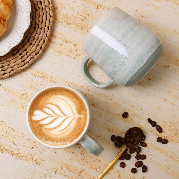Coffee Mugs Set of 4, 12oz Stoneware Coffee Cups with Handle, Light Green | Hand-Painted Ceramic Mugs Set for Women and Men, Dishwasher & Microwave Safe, Suitable for Hot Coffee, Tea, Cocoa, Milk - Image 4
