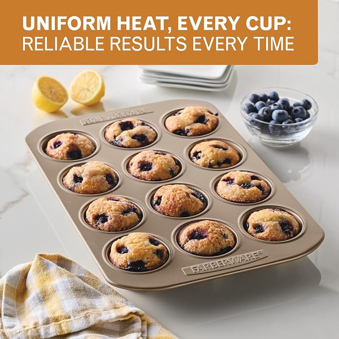 Farberware Bakeware Warp Resistant, Dishwasher Safe, 12-Cup Muffin Pan - Mocha - Image 5