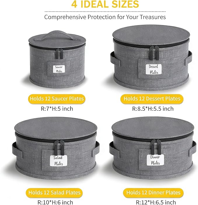 China Storage Containers,4 Piece Set,Hard Shell Moving Boxes for Dishes,Plate,Dinnerware,Saucers Quilted Organizer Dividers for Packing Fine China Storage Containers,Grey - Image 2
