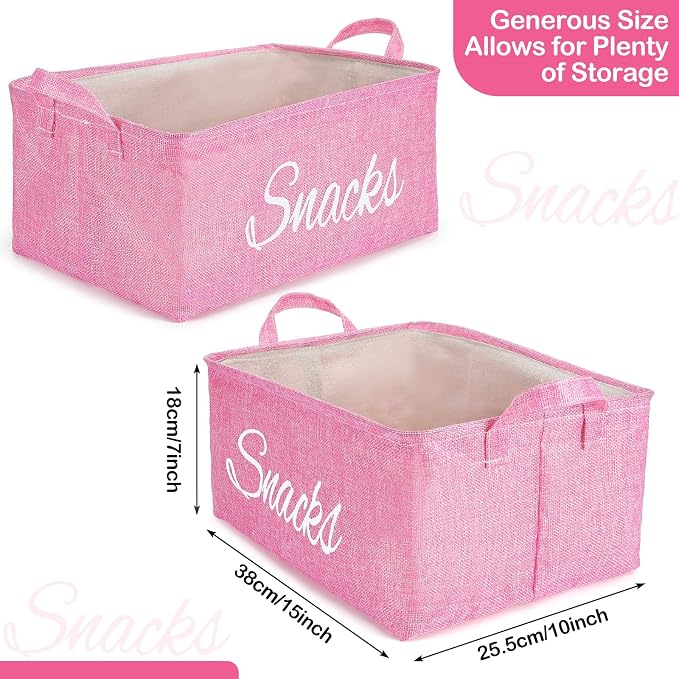 17 Pcs Snack Basket Sets, Snack Storage Bin for Pantry Shelves with 16 Pcs 2 Inch Chip Clips, Basket Organizer for Kitchen Home, Chips, Popcorn, Candy, Pretzels (Pink,Burlap) - Image 4