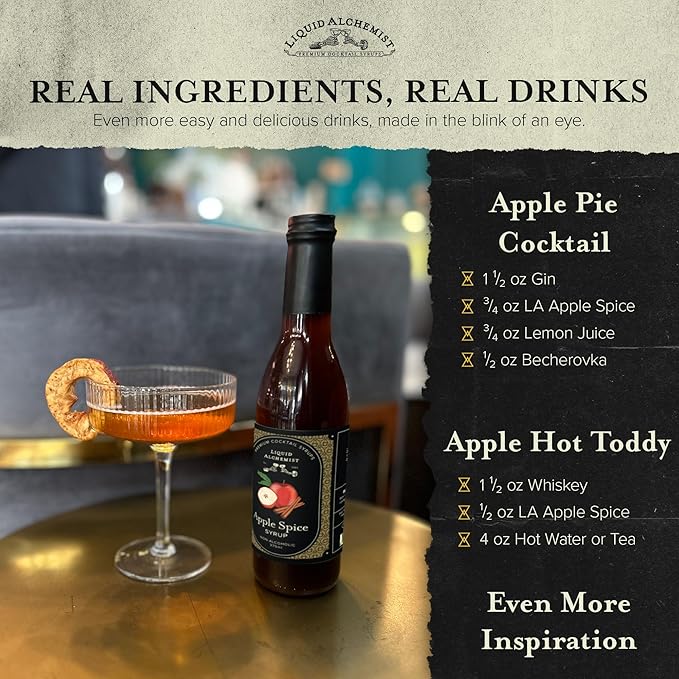 Liquid Alchemist Apple Spice Syrup for Cocktails - Real Ingredients Make our Apple Syrup for Drinks Perfect for a Fall Themed Old Fashioned Mix (12.7 oz)