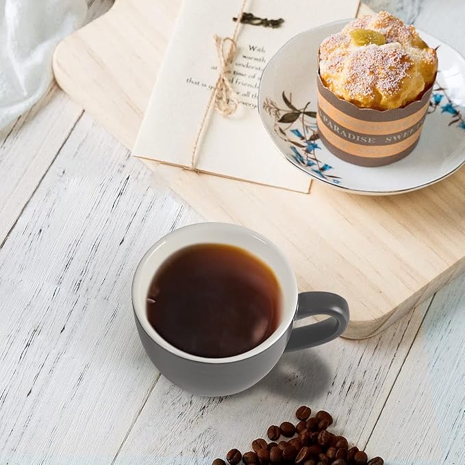 homEdge Mini Porcelain Espresso Cup, 3 Ounces / 90 ml Tiny Coffee Mugs Demitasse for Espresso, Tea- Set of 6, Dark Gray