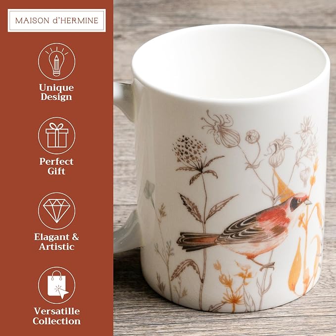 Maison d' Hermine Coffee Mug with Handles Tea Cups (12 Ounce, Pack of 1) | Fine Bone China Coffee Mugs for Hot Beverages Cappuccino Latte Home Spring Summer -Meadow Florals - Beige - Meadow Morning - Image 2