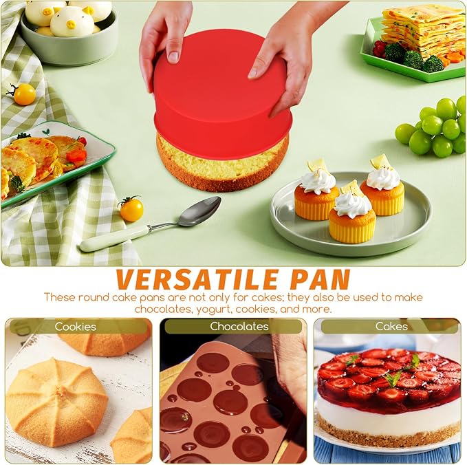 Hemoton Non-stick Round Cake Pans Set Silicone Cake Molds Stackable Baking Pans for Baking Cooking - Image 5