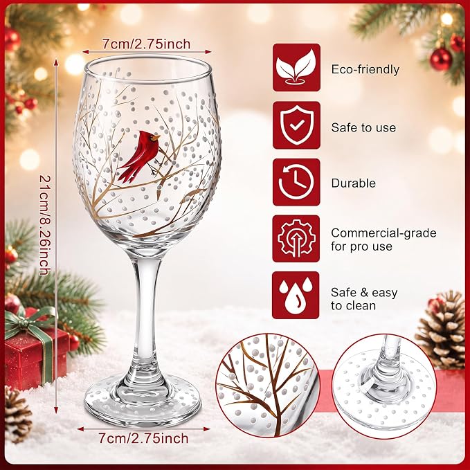 Yungyan Christmas Wine Glasses Set of 4 Hand Painted Cardinal Stemmed Goblets 15 oz Clear Glass Holiday Drinkware for Winter Dinner Party Festive Table Decor and Elegant Hostess Gifting Glassware - Image 2