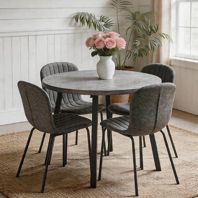 5-Pieces 37.4" Round Dining Table Set for 4,Mid Century Modern Small Coffee Table, Engineered Wood Table and Chairs Set of 4 for Kitchen, Dining Room, Office(1 Table+4 Grey PU Leather Chairs) by SQPFTW