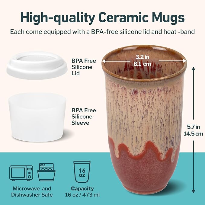 NOVA CERAMICS Travel Coffee Cup– Travel Coffee Tumbler – On the Go Coffee Mug – Microwave & Dishwasher Safe Green CoffeeTumbler - Gifts For Women Men Him Her – 16oz – Jupiter - Image 3