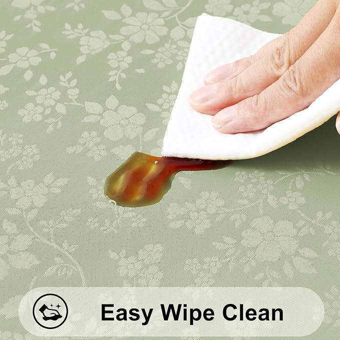 Smiry Rectangle Waterproof Heavy Duty Vinyl Tablecloths, 60 x 102 Inch | Wipeable Washable Floral Embossed Table Cover for Kitchen and Dining Room, Indoor & Outdoor Use, Grass Green - Image 3
