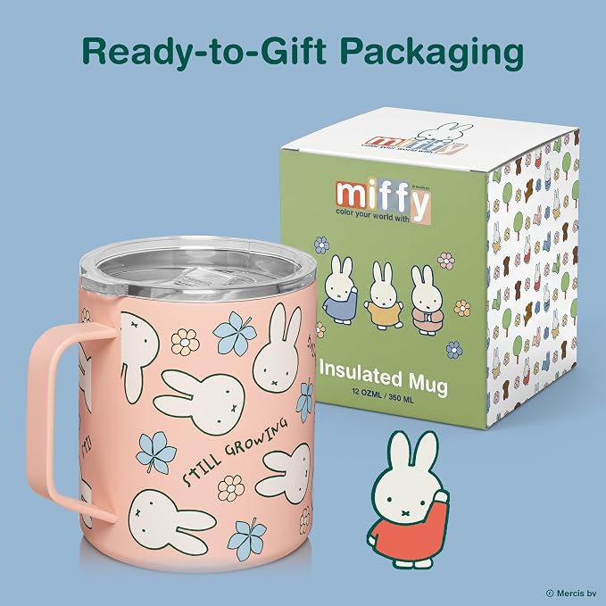 Dragon Glassware | Miffy Stainless Steel Camp Mug with Lid, 12 oz - Pink | Nijntje Insulated Camping Mug For Coffee, Tea, Matcha & Hot Beverages; Miffy Mug with Lid - Image 6
