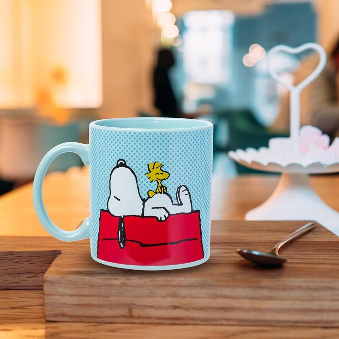 Silver Buffalo Peanuts Snoopy and Woodstock on House, Ceramic Mug, 20oz | Blue Dot Background, Coffee Cup, 0.59 Liters - Image 5