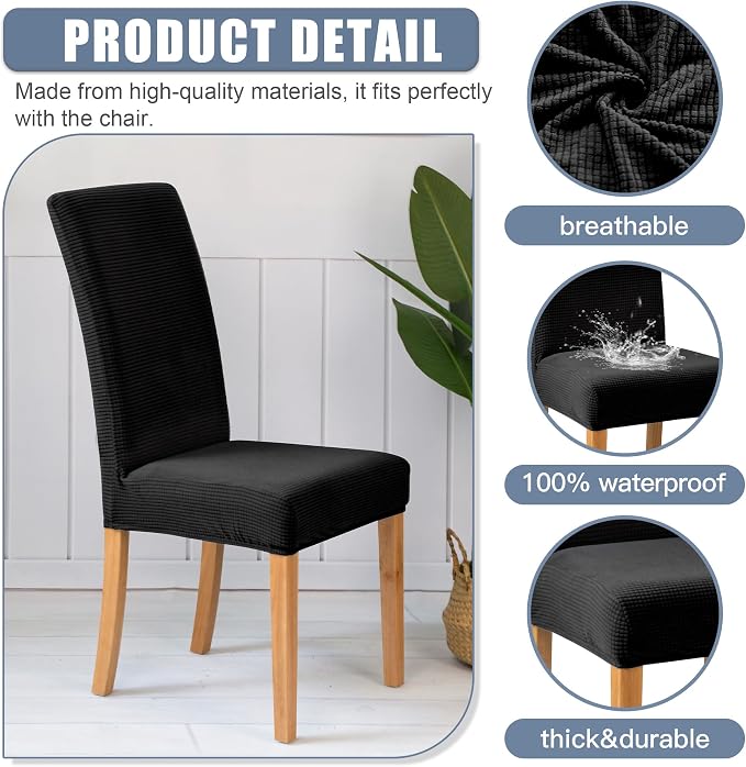 BIETYONE Waterproof Dining Chair Covers, Stretch Seat Protector, Washable | 6 Pack, Waterproof, Spill Resistant, Washable, Stretch Fit, Easy Clean Chair Protector - Image 3