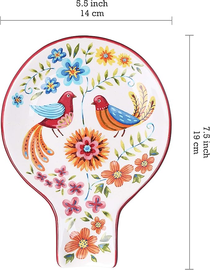 Bico Red Spring Bird Spoon Rest for Stove Top, Ceramic Spoon Holder for Kitchen Counter, Easy to Clean Coffee Spoon Rest Dishwasher Safe, Kitchen Cooking Utensil Rest for Ladles Spatula - Image 2