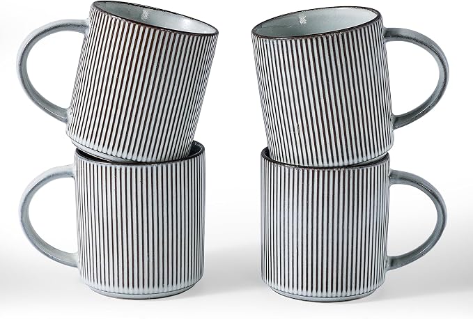 famiware Coffee Mug Set for 4, Star 16 oz Catering Mugs Cup Set with Handle for Coffee, Tea, Cocoa, Milk - Ceramic Stoneware Drinkware Set, Smoky Blue by Famiware