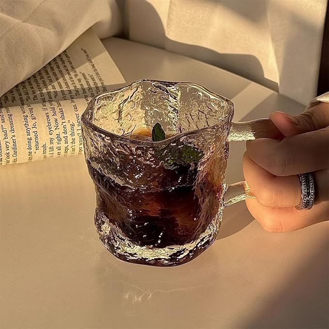Glass Tumblers Glass Cups with Handle for Water Milk Juice Coffee Kitchen Glassware(Amber) - Image 3