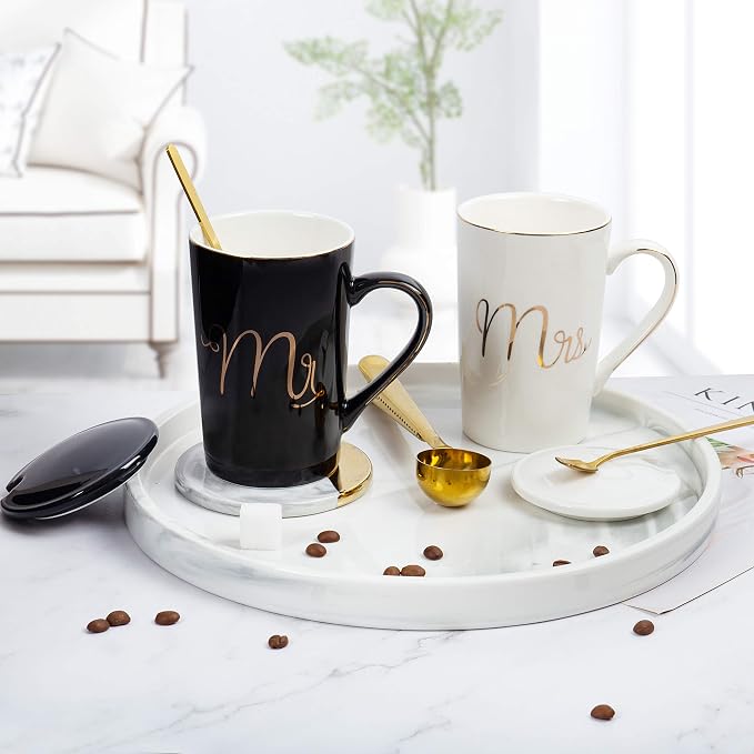 Jumway Mr and Mrs Coffee Mugs Set - Unique Wedding Gifts For Bride and Groom - His and Hers Anniversary Present Husband and Wife -Engagement Gifts For Him Her For Parents for Valentine's day - Image 5