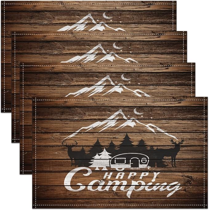 Feelyou Happy Camping Placemat for Kitchen Dining Table 18"x12" Camper Table Place Mats Decor Kids RV Camping Placemats Set of 4 Farmhouse Trailers Camper Indoor Outdoor Decor Table Mats by Feelyou