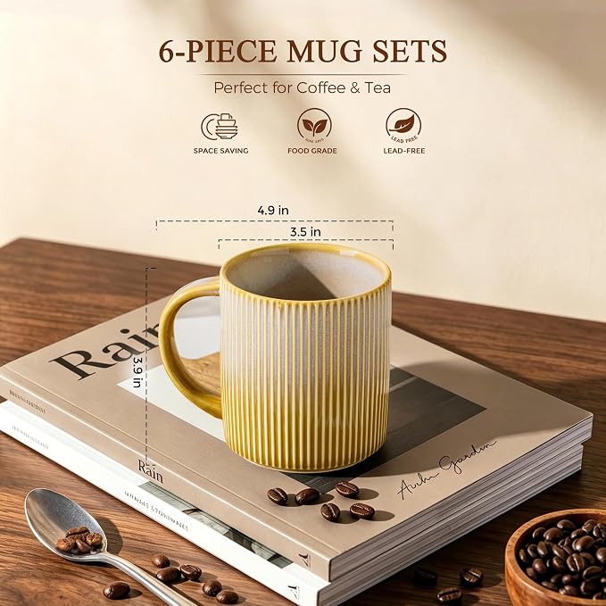 theterra Ceramic Coffee Mugs Set of 6, 14.2 oz Coffee Cups with Handle | Handmade, Suitable for Latte, Tea, Milk, Beer & Hot Cocoa, Autumn Haze - Image 3