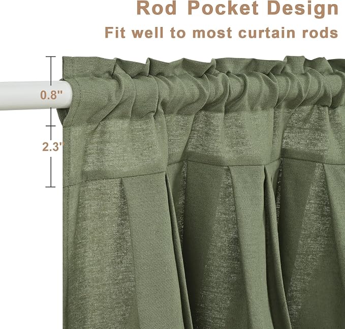 Likiyol Linen Valances for Windows Farmhouse Ruffle Swag Valance Rustic Country Window Valances Light Filtering Kitchen Curtains Rod Pocket Valance Curtains for Bathroom Cafe, Green, 60" W x 36" L - Image 5