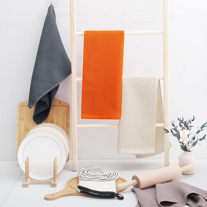 Homaxy 100% Cotton Waffle Weave Kitchen Dish Towels 4-Pack, Orange | 13 x 28 Inches, Ultra Soft Absorbent Dish Towels, Quick Drying Cleaning Towels - Image 6
