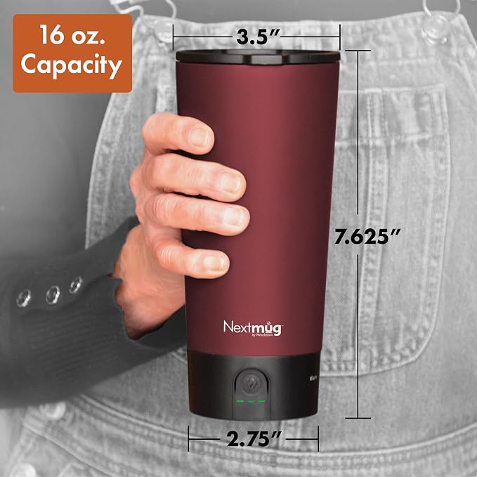 Nextmug Go - Temperature-Controlled, Self-Heating Travel Mug | (Burgundy - 16 oz.) – No App, Long-Lasting Battery for Work & Study, Great Gift for Coffee Lovers - Image 9