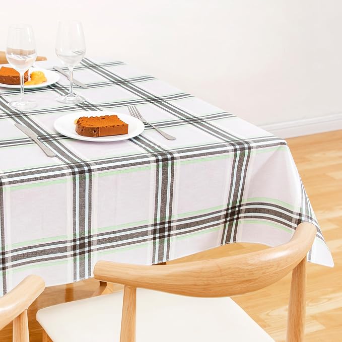 FIFTY FEET 70 * 52 Inch Rectangle Tablecloth, Vinyl Tablecloth with Flannel Backing for Rectangle Tables Waterproof, Spill Proof Plastic Picnic Table Cover for Dining/Camping/Indoor/Outdoor(Plaid-C) - Image 9