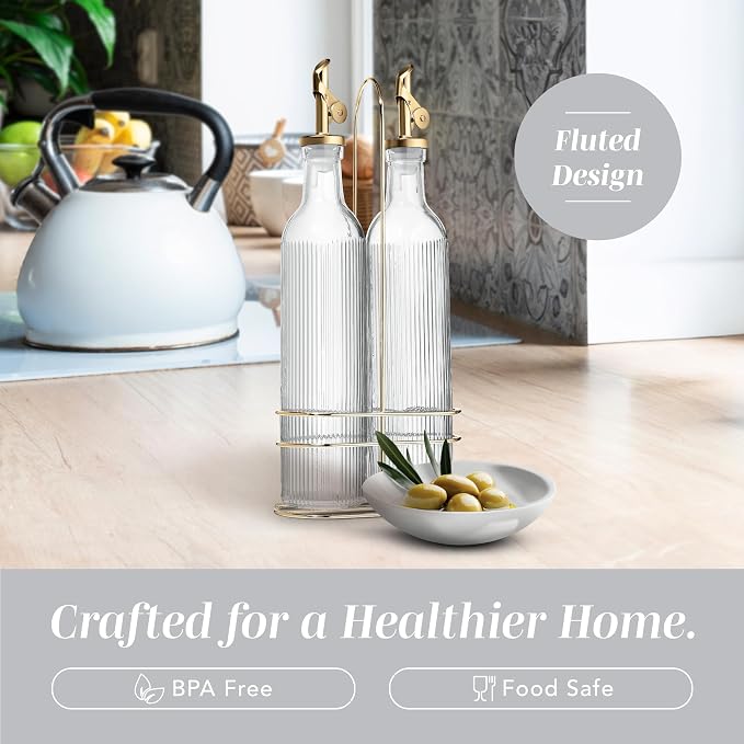 COOK WITH COLOR Glass Olive Oil Dispenser Bottle - 2 Pack, 17 oz Cruet - Elegant Carafe Decanter with Spout for Kitchen, Suitable for Vinegar, Coffee Syrups & Other Liquids - Image 4