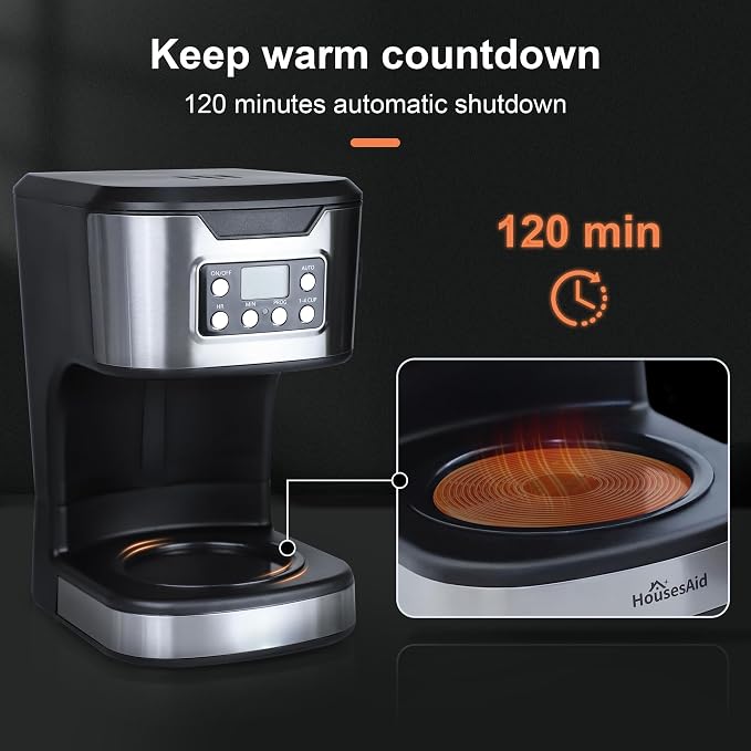 12 Cup Programmable Drip Coffee Maker, Fully Automatic Brewer | Features 1-4 Cup Select Setting, Programmable Timing, Automatic Drip Coffee Machine for Home & Kitchen Use， Stainless Steel - Image 4