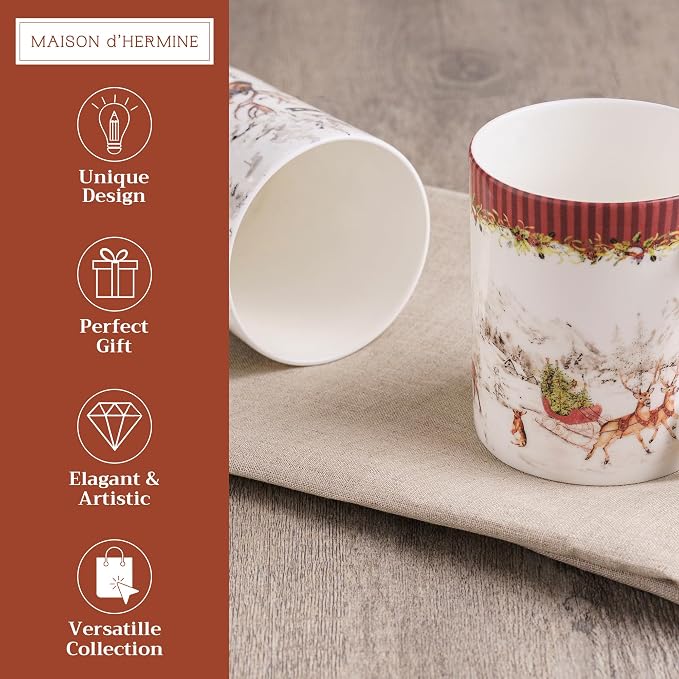 Maison d' Hermine Coffee Mug with Handles Tea Cups (15 Ounce, Pack of 2) | Fine Bone China Coffee Mugs for Hot Beverages Cappuccino Latte Home Restaurant Hotel Spring Summer -Christmas Tradition - Image 2