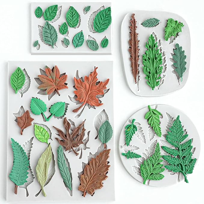 HKNMTT Leaf Fondant Silicone Mold Small Maple Shapes, 34 Cavity Tree Fern Leaves Rose Flower for Cake Cupcake Topper Craft Decorating Sugar Candy Clay Plant Moulds DIY BPA Free by HKNMTT