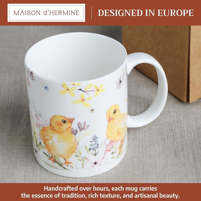 Maison d' Hermine Coffee Mug with Handles Tea Cups (15 Ounce, Pack of 2) | Fine Bone China Coffee Mugs for Hot Beverages Cappuccino Latte Home Restaurant Hotel Spring Summer -Easter Zest - Image 2