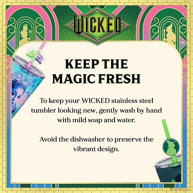 Dragon Glassware x Wicked: For Good Blind Box Tumbler with Straw, 16 oz | Vacuum Insulated Stainless Steel Wicked Cup with Lid & Straw; With Straw Charm; 6 Collectible Designs; Official Wicked Merch - Image 7
