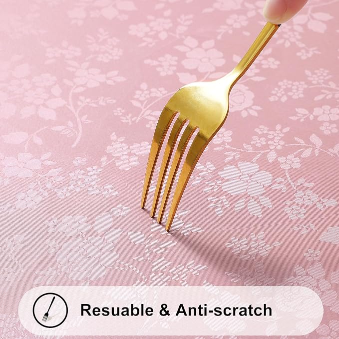 Smiry Rectangle Waterproof Heavy Duty Vinyl Tablecloths, 60 x 102 Inch | Wipeable Washable Floral Embossed Table Cover for Kitchen and Dining Room, Indoor & Outdoor Use, Pink - Image 5
