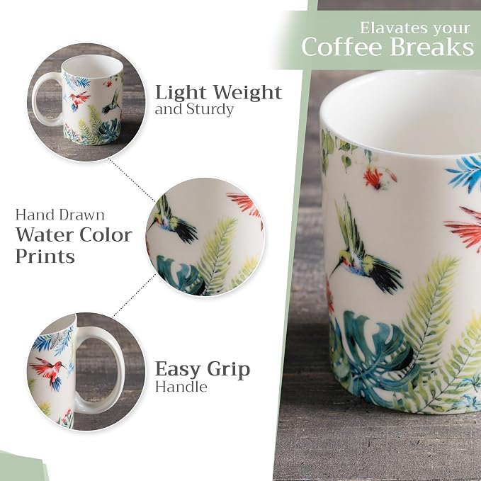 Maison d' Hermine Coffee Mug with Handles Tea Cups (15 Ounce, Pack of 1) | Fine Bone China Coffee Mugs for Hot Beverages Cappuccino Latte Home Restaurant Hotel Spring Summer -Tropiques - Colibris - Image 5