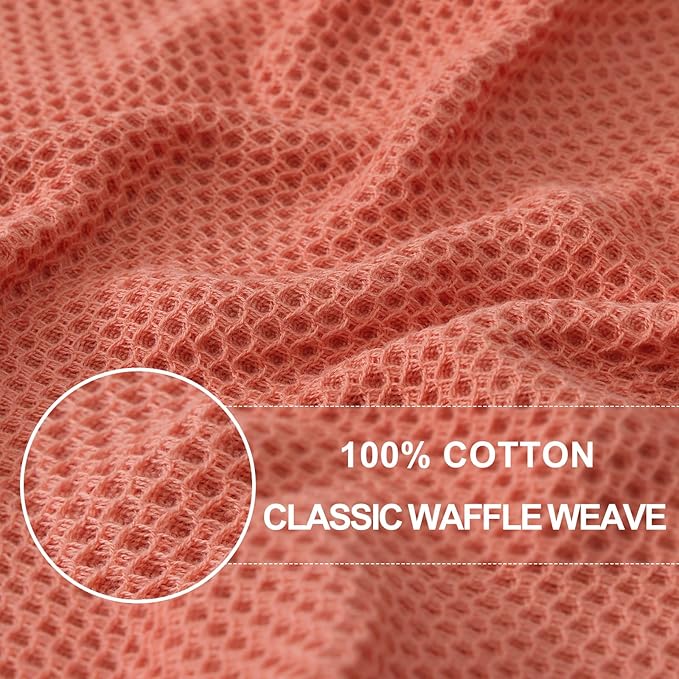 Homaxy 100% Cotton Waffle Weave Kitchen Dish Cloths 12-Pack, Coral | 12 x 12 Inches, Ultra Soft Absorbent Dish Towels, Quick Drying Dish Rags with Hanging Loop - Image 2