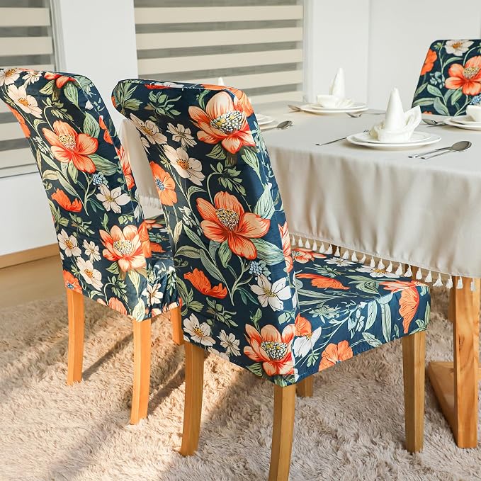 FORCHEER Chair Covers for Dining Chairs Set of 6,Velvet Beige Stretch Dining Room Chair Cover Kitchen Parsons Chair Slipcovers (Pack of 6, Velvet Foral) - Image 4