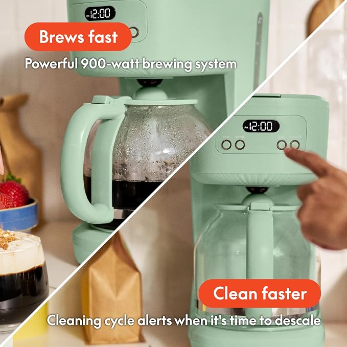 BREW 12-Cup Programmable Coffee Maker with No-Drip Glass Carafe, Seaglass - Image 4