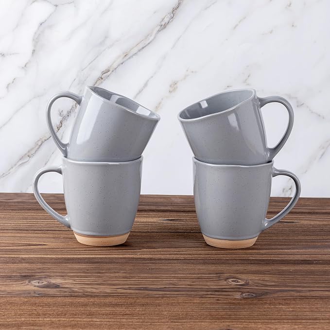 AmorArc 12oz Coffee Mugs set of 4, Stoneware Coffee Mugs with Rustic Terracotta Underside for Latte/Cappuccino/Milk/Cocoa, Dishwasher&Microwave Safe, Gray - Image 5