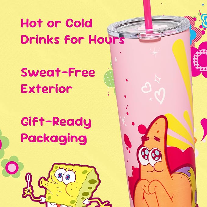 Dragon Glassware x SpongeBob SquarePants Tumbler with Straw, 24 oz - Pink | Vacuum Insulated Stainless Steel Tumbler with Straw & Lid; Double Walled Tumbler with Straw; SpongeBob SquarePants Cup - Image 6