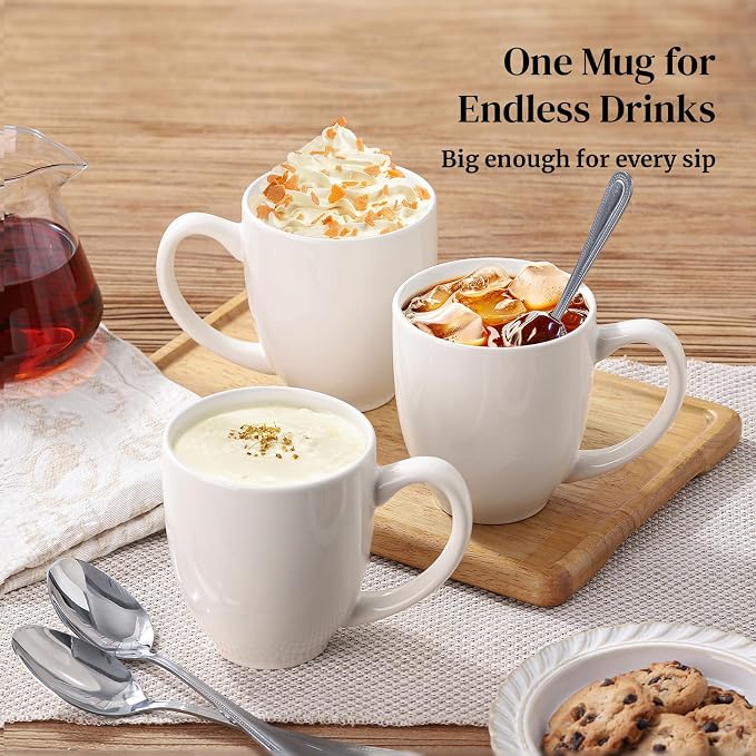 DOWAN Coffee Mugs, White Coffee Mugs Set of 6, 16 oz Ceramic Coffee Cups with Large Handles for Men Women, Porcelain Big Mug for Tea Latte, Mug Gifts for Home Office Party - Image 5