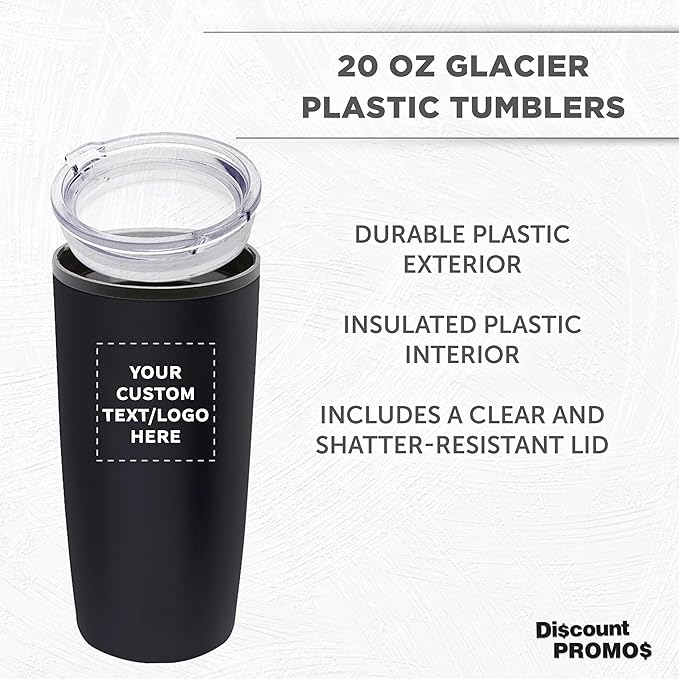 Custom Plastic Tumblers 20 oz Set of 6/12/24 Personalized Bulk Pack with Lids, Ice Coffee Tumbler, To Go Cup Insulated - Black