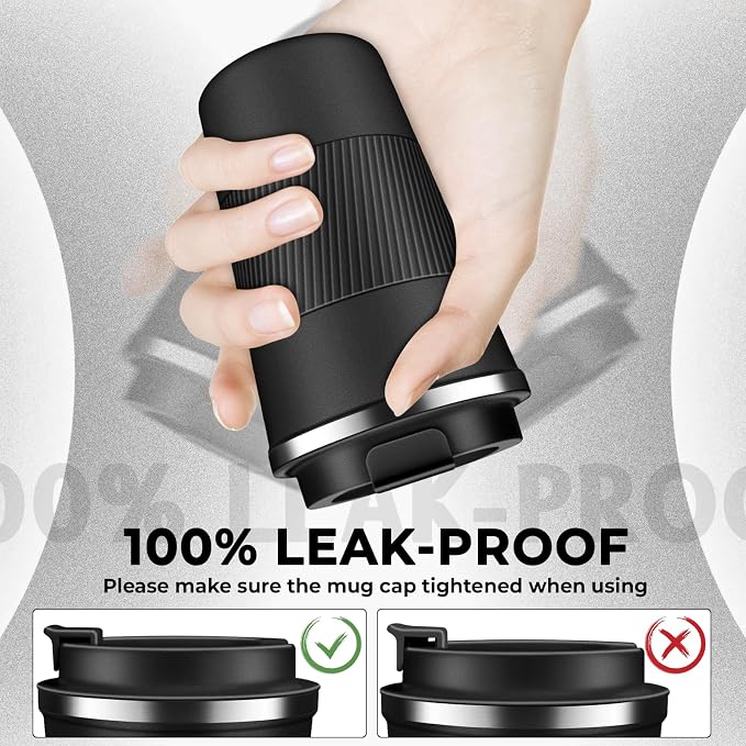 Insulated Coffee Tumbler 17 oz, Stainless Steel Coffee Mug with Lids, Travel Coffee Mug Leak Proof, Double Wall Vacuum Insulated Reusable Coffee Cup, Keep Drinks Hot and Cold (Black, 17 Ounces) - Image 3