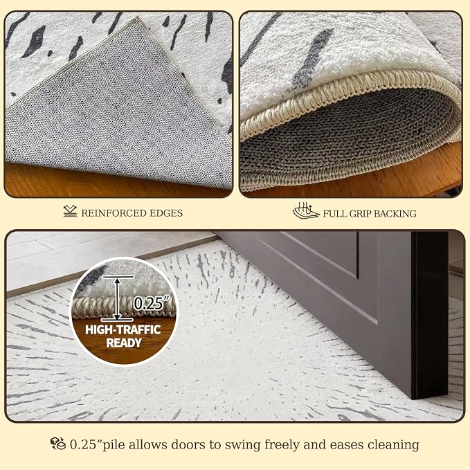 5x7 Area Rug, Machine Washable Living Room Rug - Non-Slip Low Pile Accent Rug for Bedroom, Pet Friendly, Modern Vintage Geometric Design - Image 6