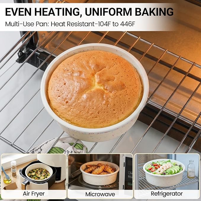 CAKETIME 6 Inch Silicone Round Cake Pan with Metal Reinforced Frame Set of 2, Non-stick & BPA Free, Even Heat Distribution, Stackable & Dishwasher Safe - Image 6