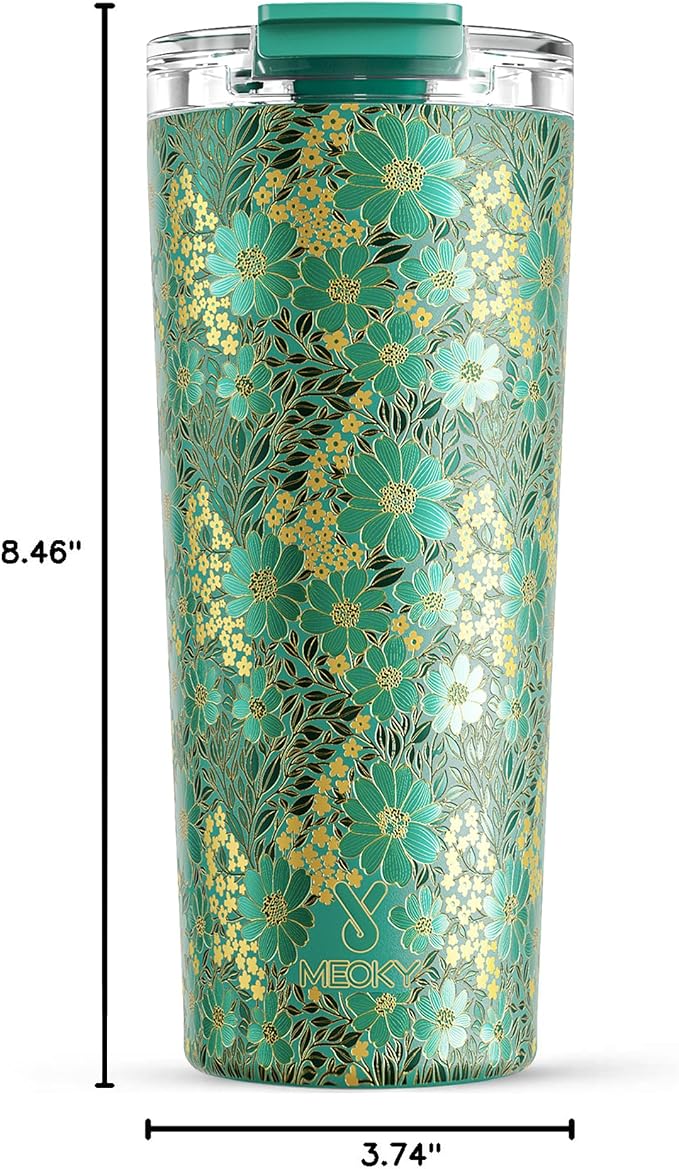 Meoky 24 oz Insulated Travel Coffee Mug: Leak Proof Lid, Emerald Bloom | Stainless Steel Coffee Tumbler, Keeps Hot for 8 Hours or Cold for 24 Hours, Fits in Car Cup Holder, BPA Free - Image 3