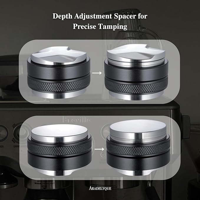 53mm Coffee Distributor & Tamper Tool, Dual Head Espresso Leveler Compatible with 54mm Breville Portafilter, Adjustable Depth Coffee Tamper for Barista & Home Use