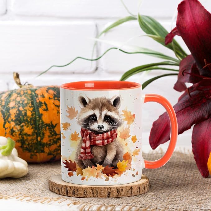 Hyturtle Fall Raccoon Mug, Autumn Birthday Gifts For Raccoon Lovers | Autumn Thanksgiving Decor, Raccoon Gifts For Women, Durable 11oz ceramic mug, Vivid double-sided print, Comfort grip handle - Image 2